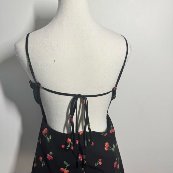 Dress Forum Halalu Dress Women M Black Cherry Print Mini Strappy Open Back - Picture 4 of 7